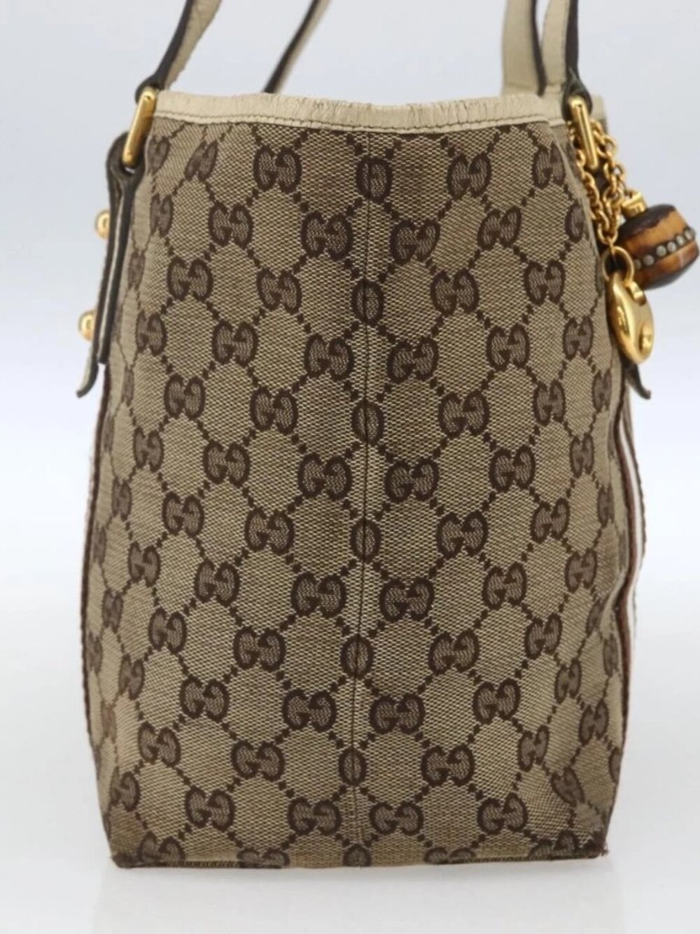 GUCCI GG Canvas Bamboo Hand Bag Beige Gold 137396 Auth 164794 - Picture 3 of 16